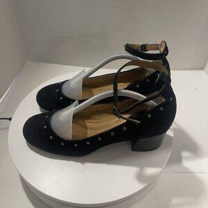 Montana Artisan crafted Suede Studded Ankle Strap Shoes In Black Sz 6.5M 4015821